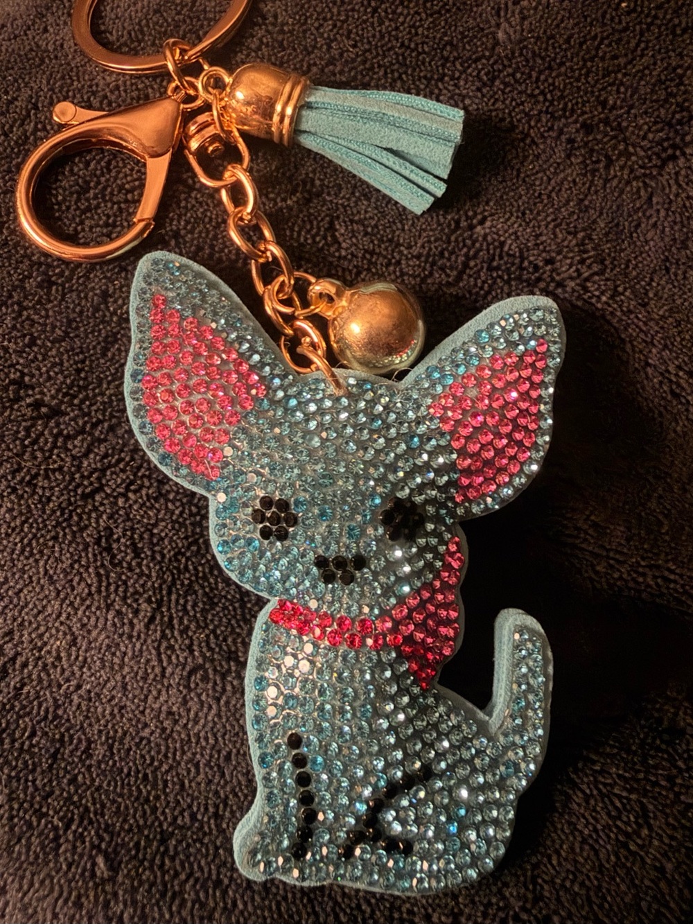 Sparkling Blue & Pink Dog Chihuahua Keychain Bag Charm Purse Backpack